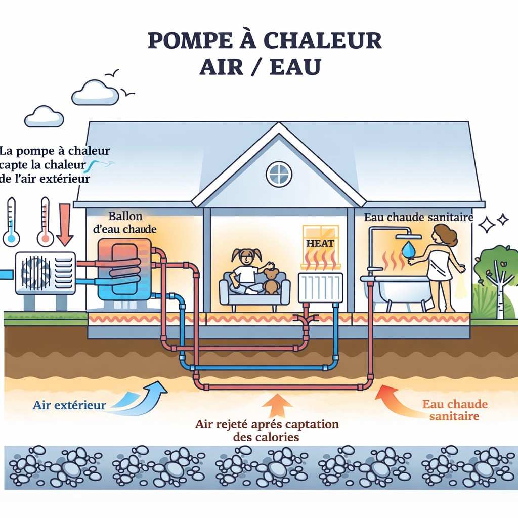 Pompe à chaleur air-eau installée pour le chauffage d’une maison